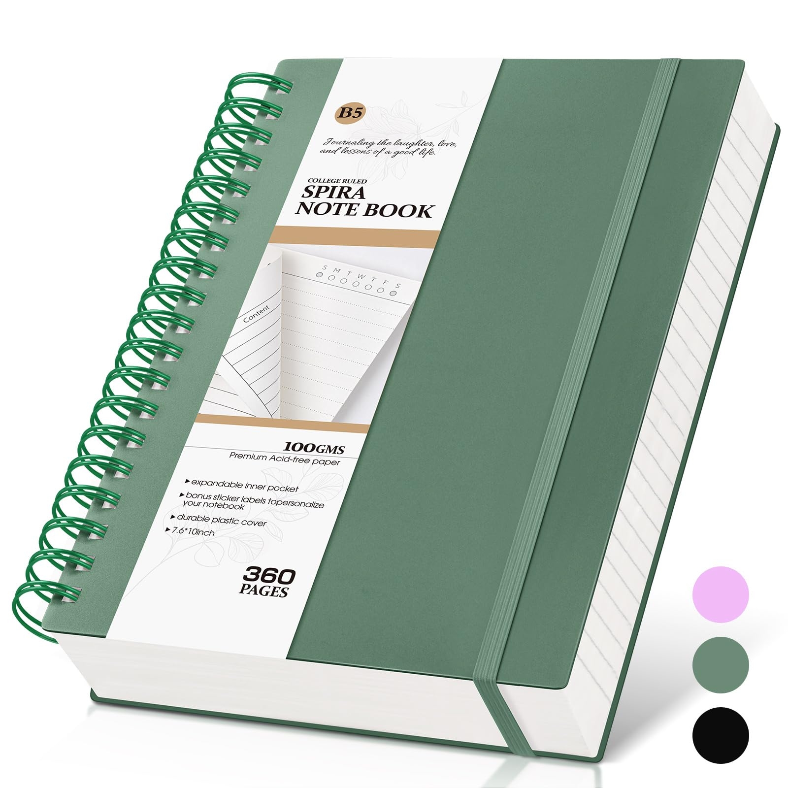 Amazon Spiral Notebook Journal 360 Pages College Ruled Notebooks Lined Thick Journals For Women Men B5 Big Spiral Notebooks With 100GSM Paper Spiral Bound Journal For Writing Work School Green 7 6 10