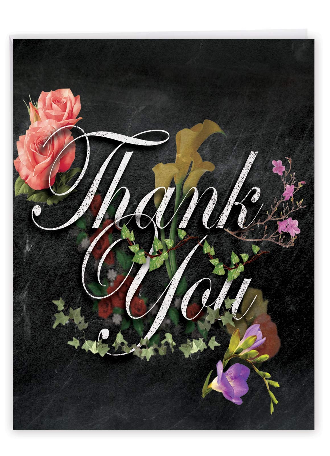 Amazon The Best Card Company 1 Beautiful Thank You Card 8 5 X 11 Inch Pretty Flowers Floral Gratitude Stationery Notecard With Envelope Chalk And Roses J2358ATYG Office Products