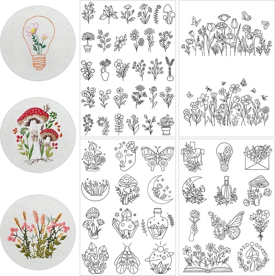 Amazon Water Soluble Embroidery Patterns Stabilizer 4 Sheet Stick Stitch Embroidery Paper Wash Away Mushroom Moon Flower Floral Book Butterfly Designs Suprise For Hand Sewing Lover Amazon Water Soluble Embroidery Patterns Stabilizer 4 Sheet Stick Stitch Embroidery Paper Wash Away Mushroom Moon Flower Floral Book Butterfly Designs Suprise For Hand Sewing Lover