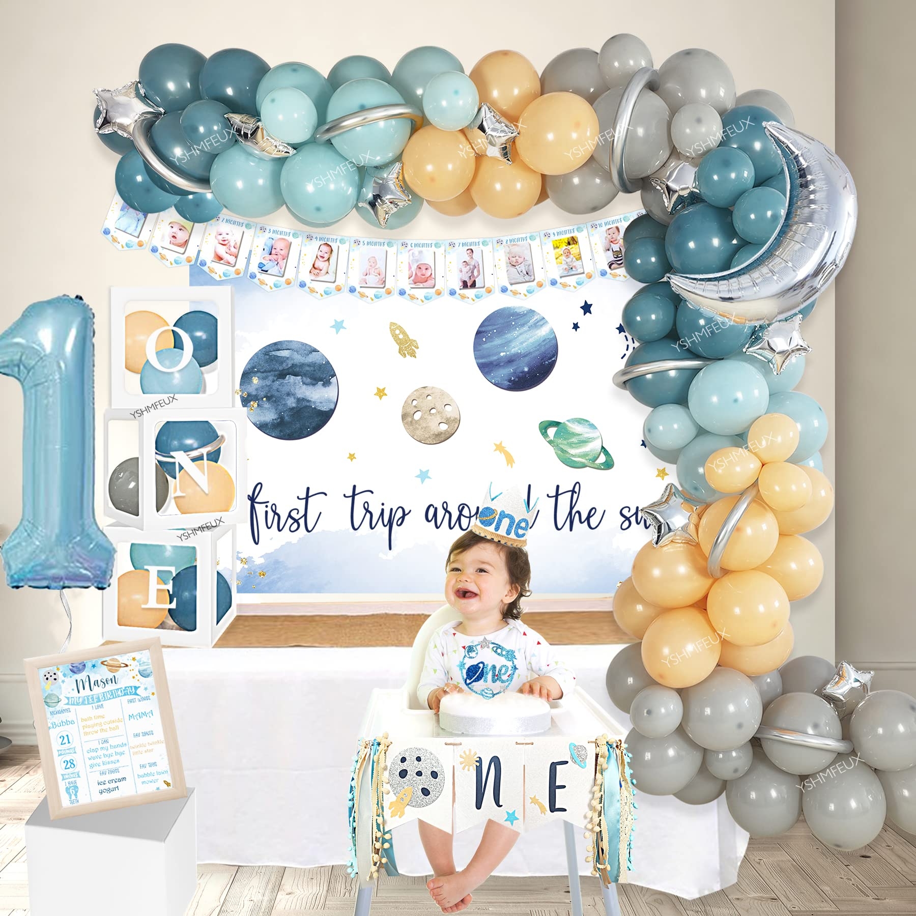 Amazon YSHMFEUX First Trip Around The Sun Birthday Decorations Party Supplies Space Theme 1st Birthday Party Decoration Outer Space 1st Birthday Decorations First Birthday Decorations For Boy Or Girl Toys