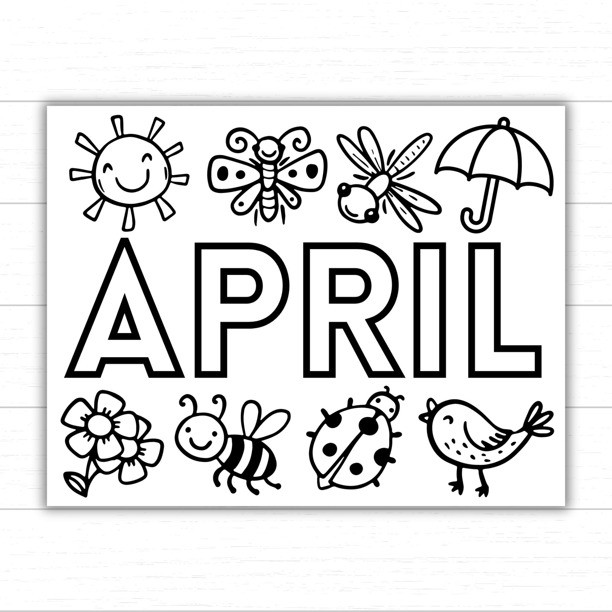 April Coloring Page Spring Coloring Page Month Of April Activity Coloring Activity Printable Coloring Pages For Kids Springtime Fun Etsy