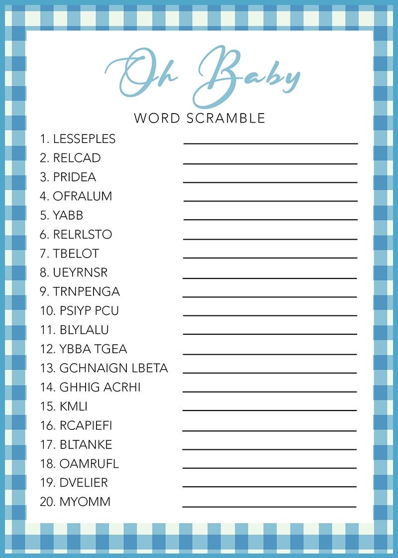 Baby Shower Games Free Printables Word Scrambles 