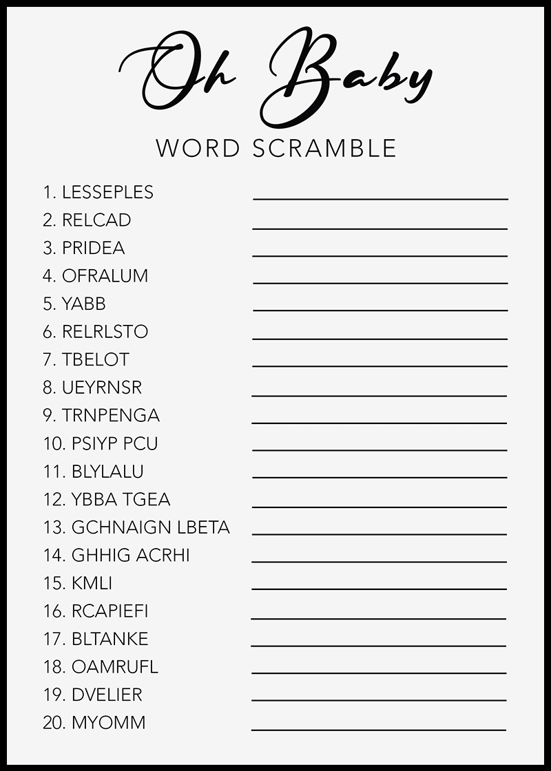 Baby Shower Games Free Printables Word Scrambles Baby Shower Games Free Printables Word Scrambles