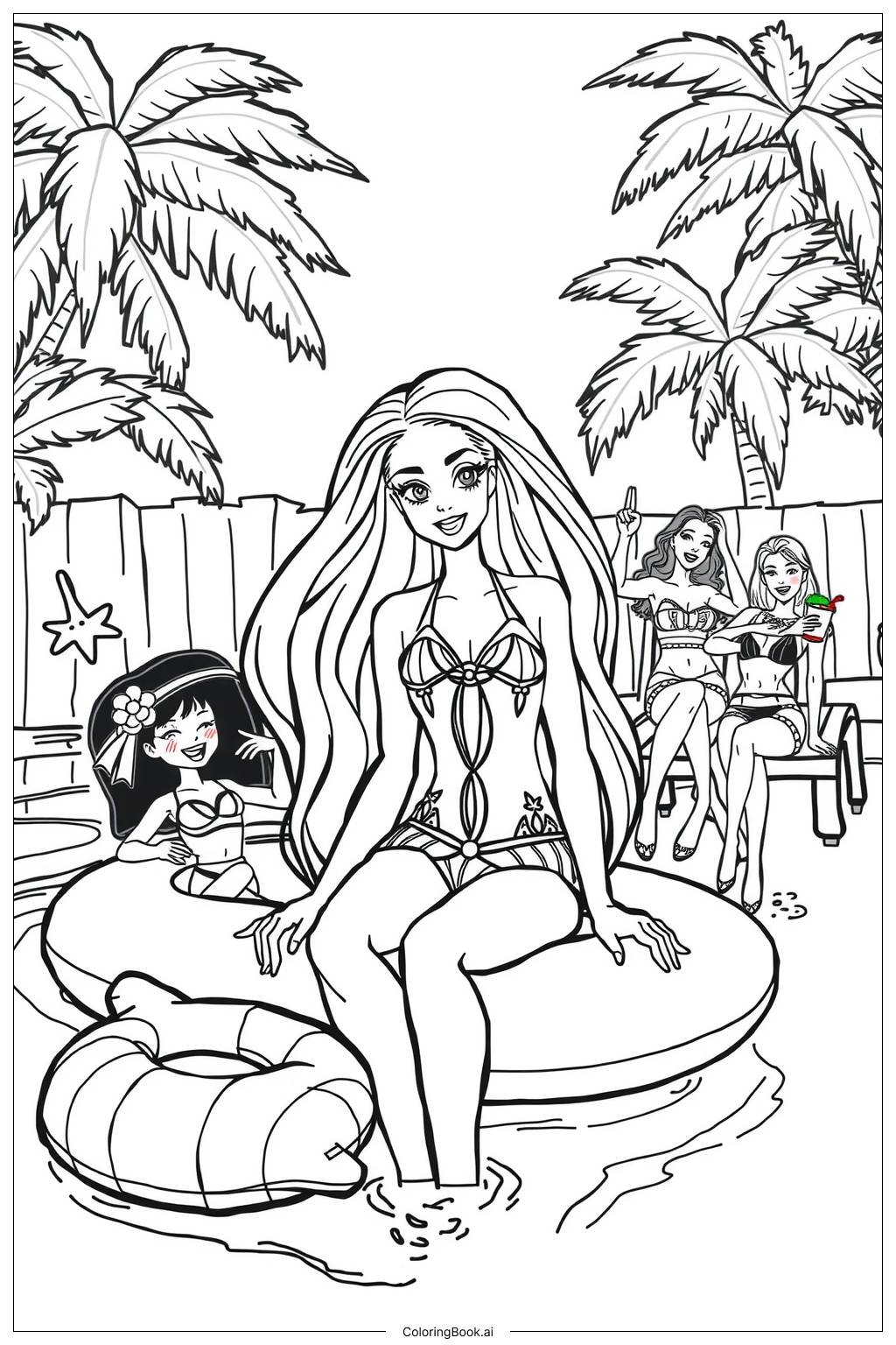 Barbie Malibu House Pool Party Coloring Page Free PDF PNG Printable Barbie Malibu House Pool Party Coloring Page Free PDF PNG Printable