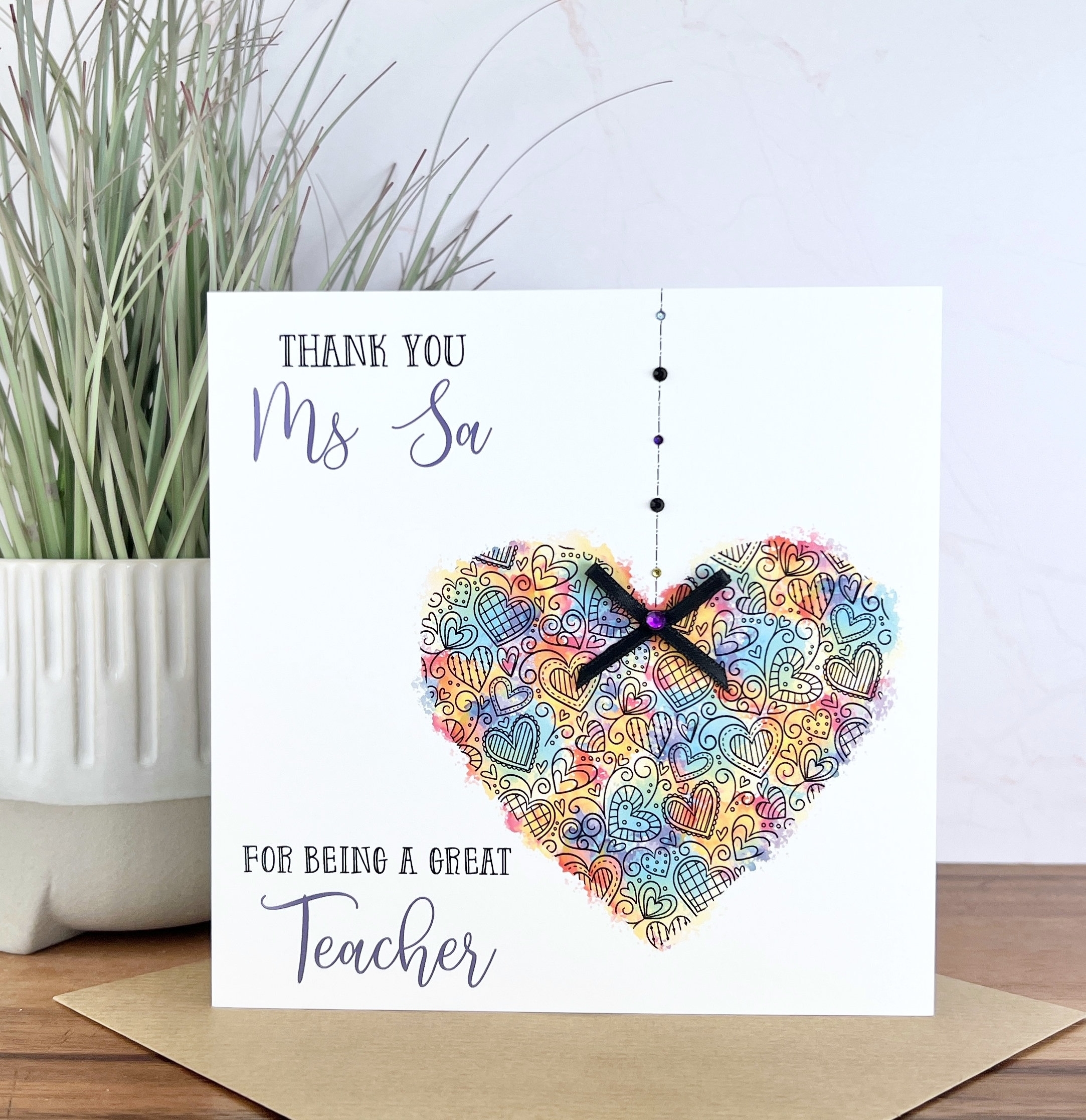 Beautiful Personalised Handmade Thank You Teacher Card Etsy Beautiful Personalised Handmade Thank You Teacher Card Etsy