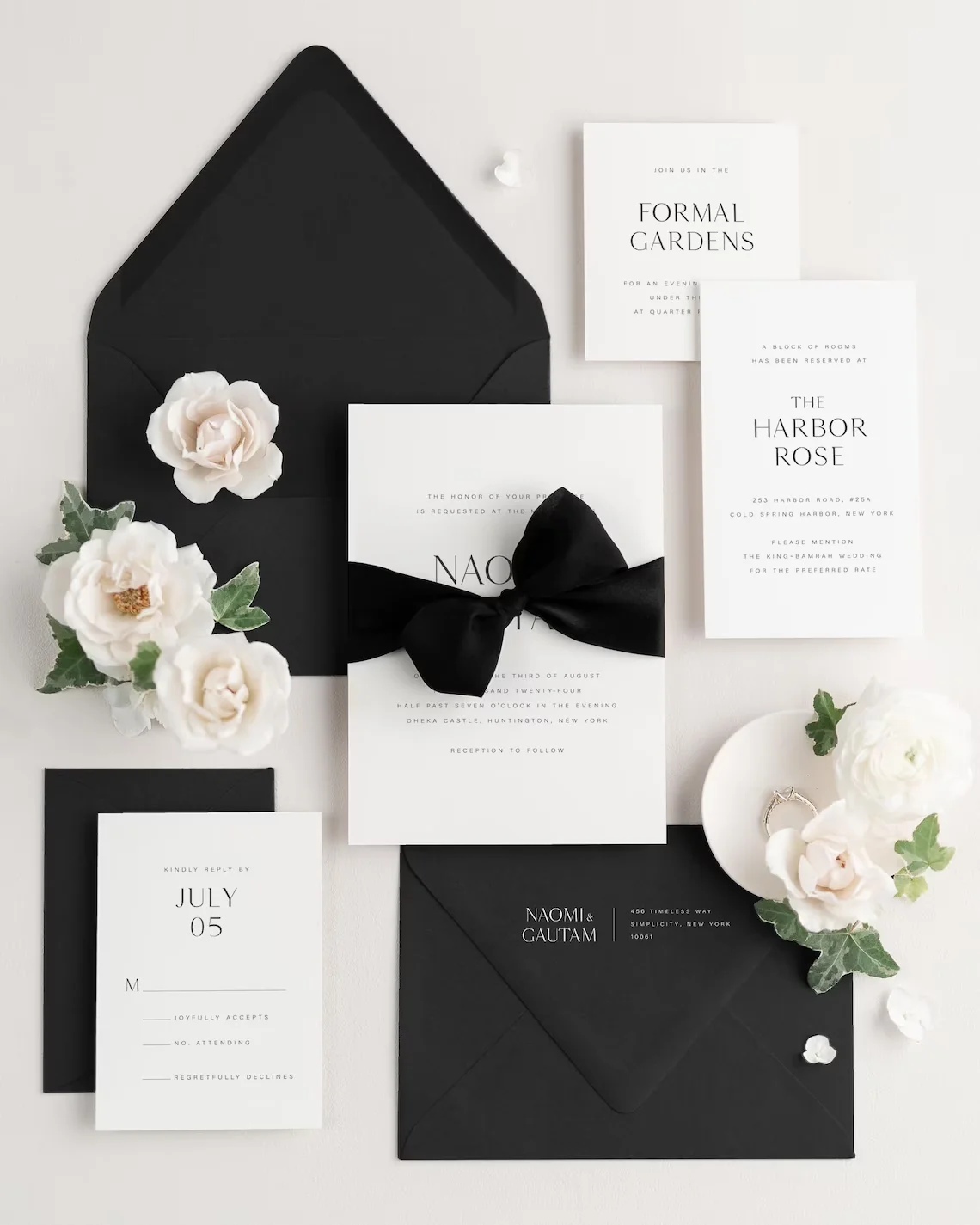 Black And White Wedding Invitations Modern Block Font Ribbon Bow Black Wedding Invite Black Envelopes Black Tie AliExpress Black And White Wedding Invitations Modern Block Font Ribbon Bow Black Wedding Invite Black Envelopes Black Tie AliExpress