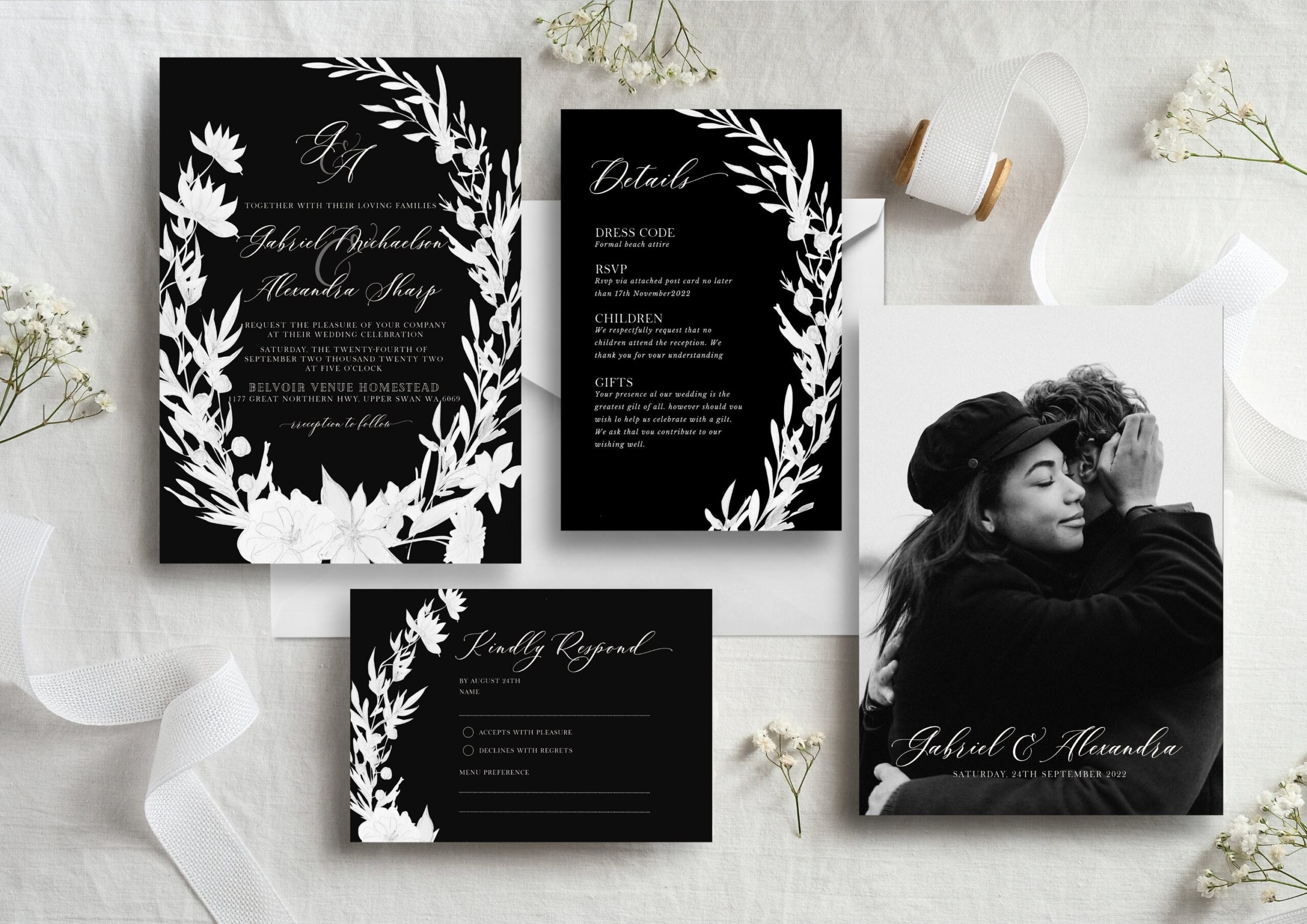 Black Wedding Invitation Black And White Wedding Invitation Template Editable Printable Canva Template Etsy