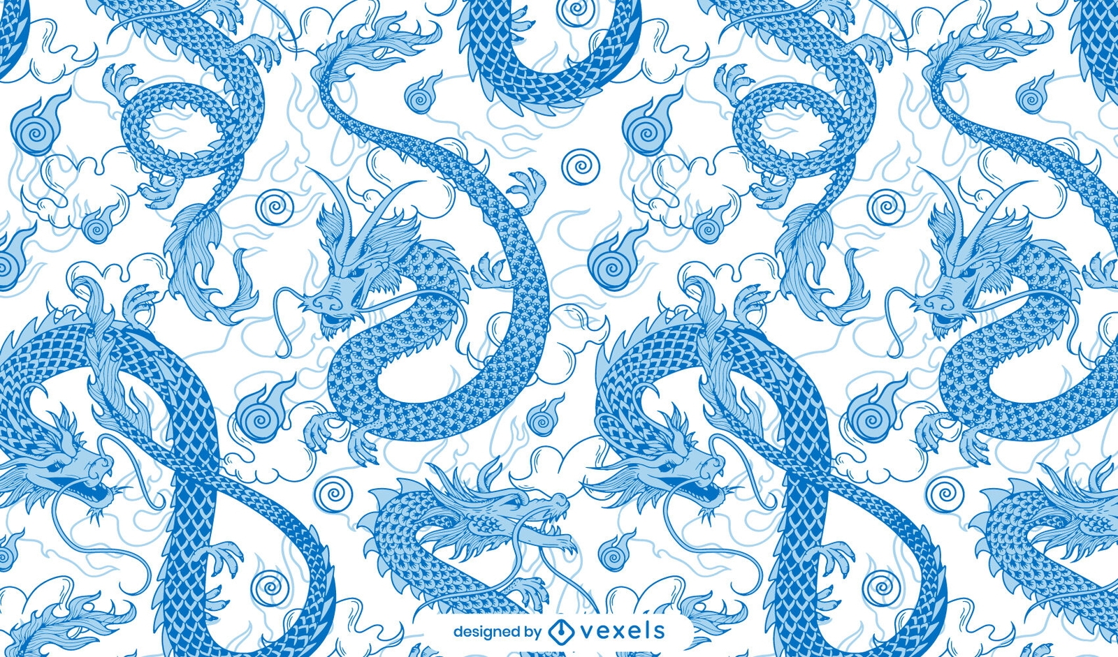 Blue Dragon Classic Pattern Design Vector Download Blue Dragon Classic Pattern Design Vector Download