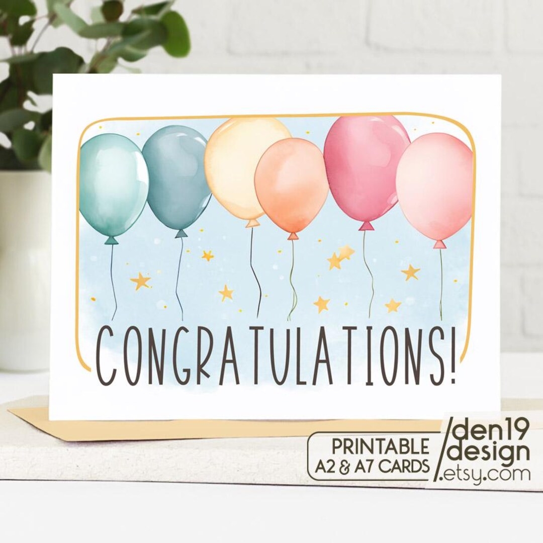 Congratulations Printable Card Instant Download PDF Card Template Etsy