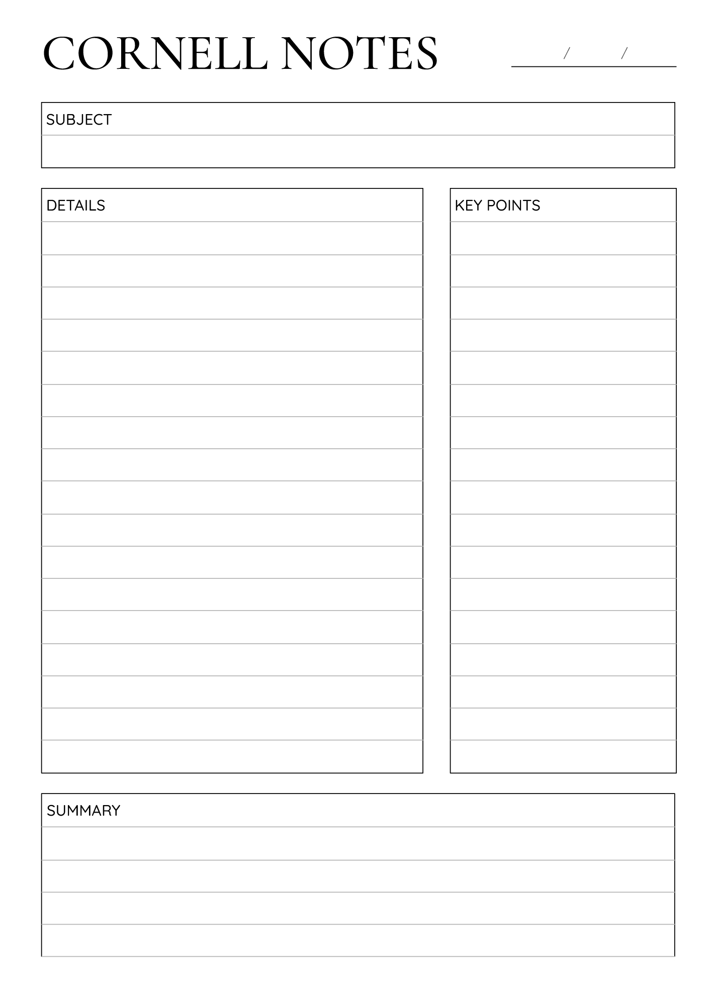 cornell note taking method template cornell note taking method template