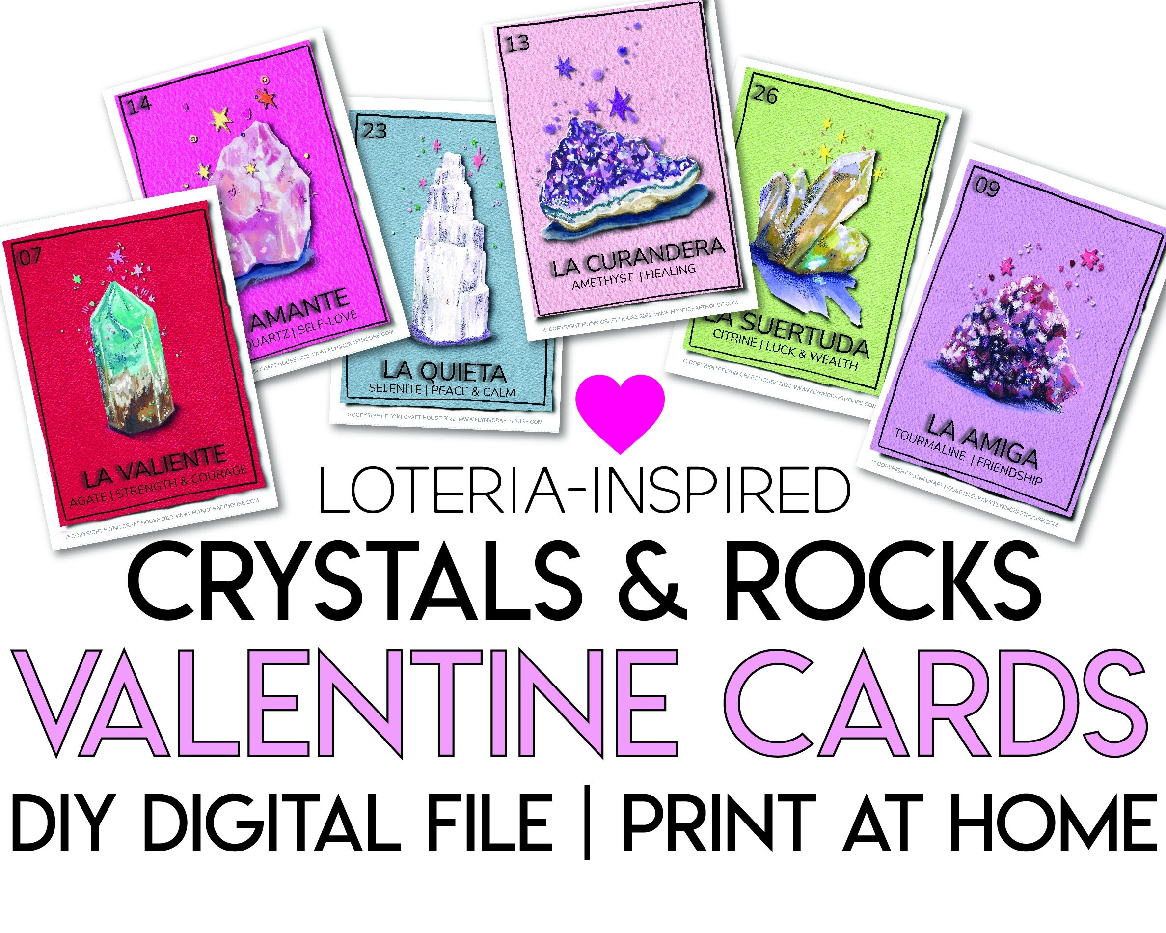 Crystals Precious Stones Geology Rocks Valentines Cards Digital Download For Spiritual Mystics Witches Etsy