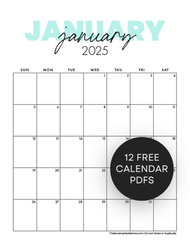 Cute 2025 Monthly Calendar Free Printable