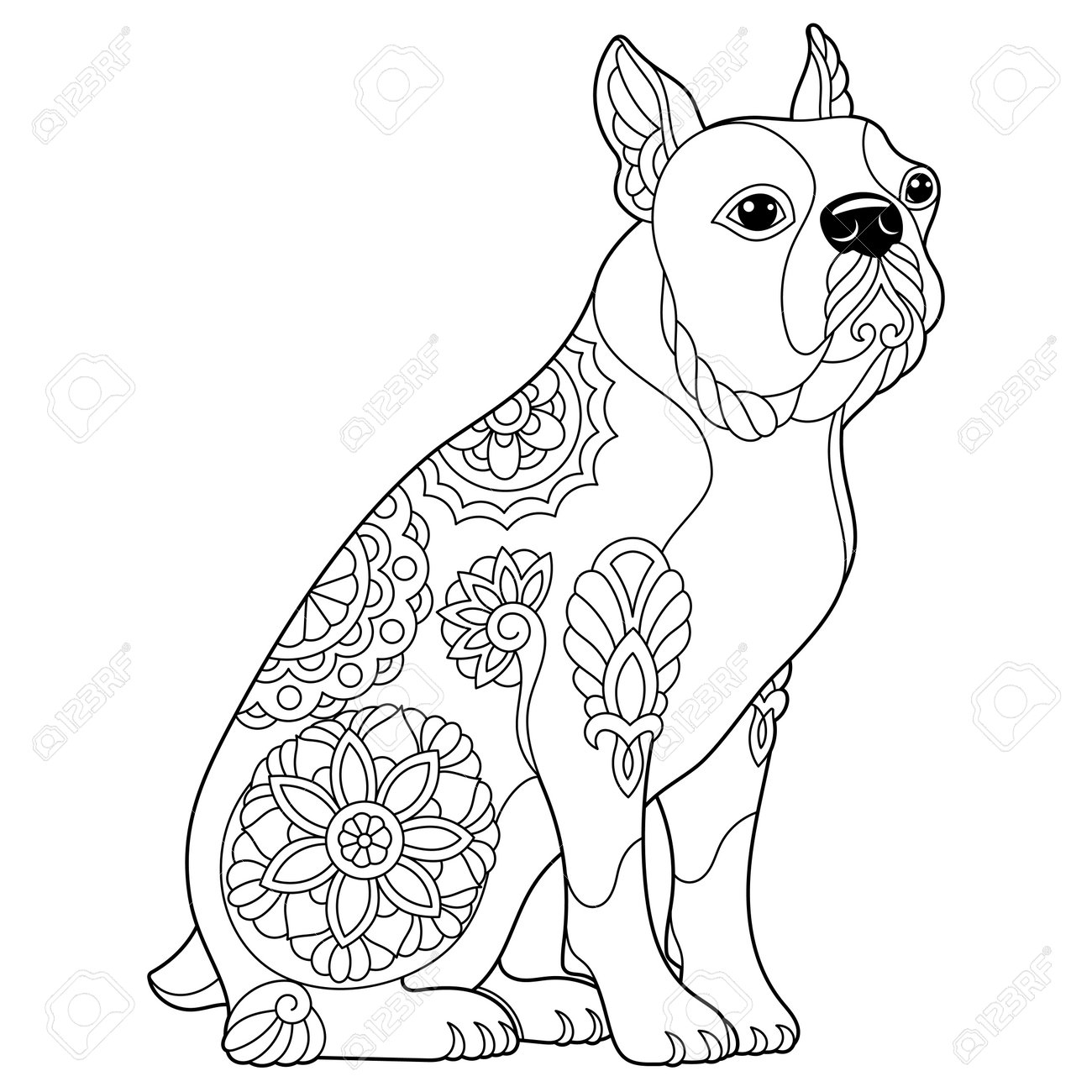 Cute Boston Terrier Dog Adult Coloring Book Page In Mandala Style Royalty Free SVG Cliparts Vectors And Stock Illustration Image 194689239 Cute Boston Terrier Dog Adult Coloring Book Page In Mandala Style Royalty Free SVG Cliparts Vectors And Stock Illustration Image 194689239