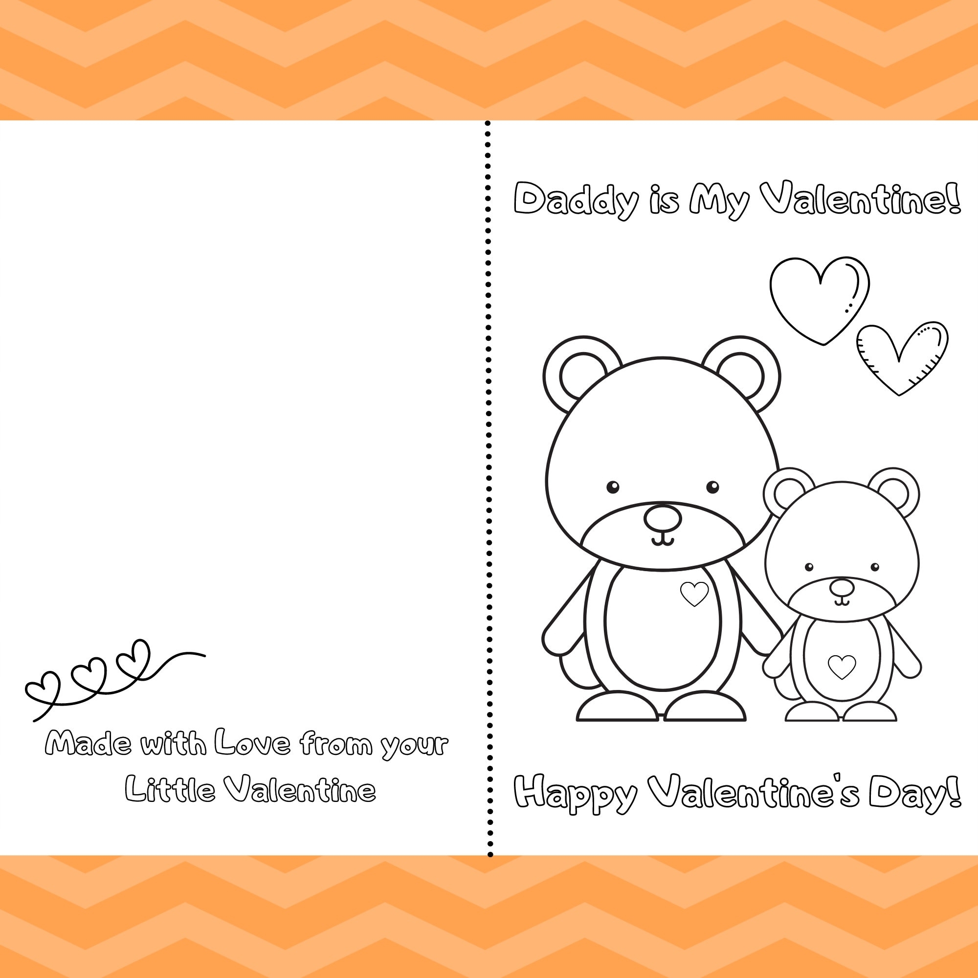 Daddy Is My Valentine Printable Foldable Kid Valentine Card To Color Dad Son Or Daughter Cute Bears Etsy