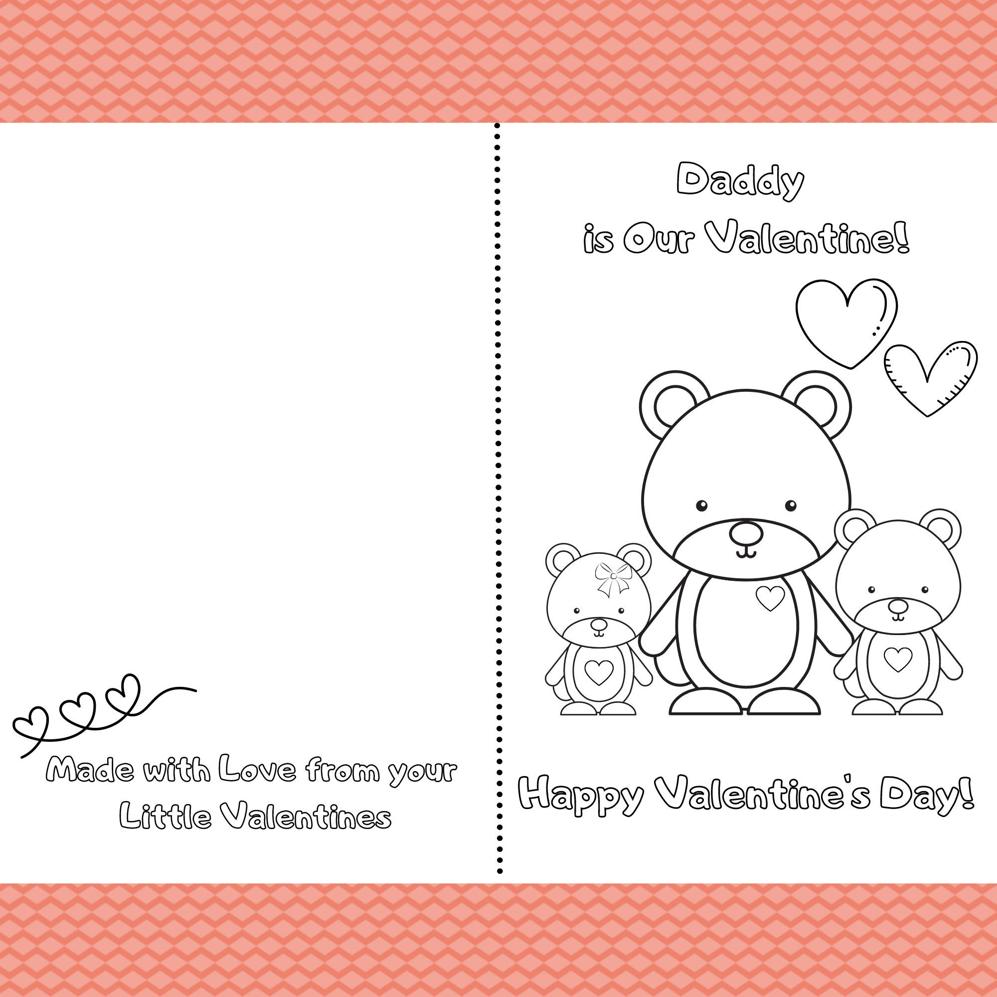 Daddy Is Our Valentine Printable Foldable Kids Valentine Card To Color Dad Son And Daughter Cute Bears Etsy