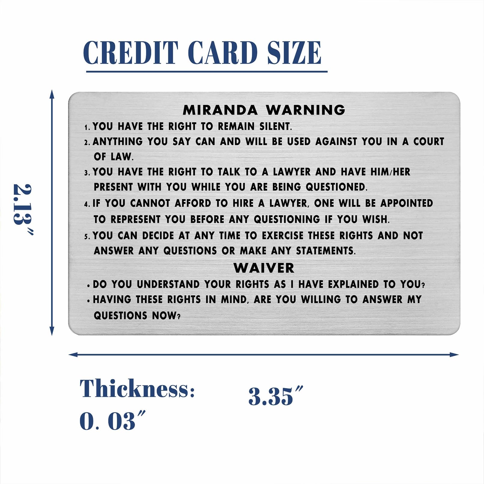 DGXMD Miranda Warning Card Miranda Rights Card Metal Engraved Standard Field Sobriety Test Clues Card For Police Law Enforcement Officers Amazon ca Office Products DGXMD Miranda Warning Card Miranda Rights Card Metal Engraved Standard Field Sobriety Test Clues Card For Police Law Enforcement Officers Amazon ca Office Products