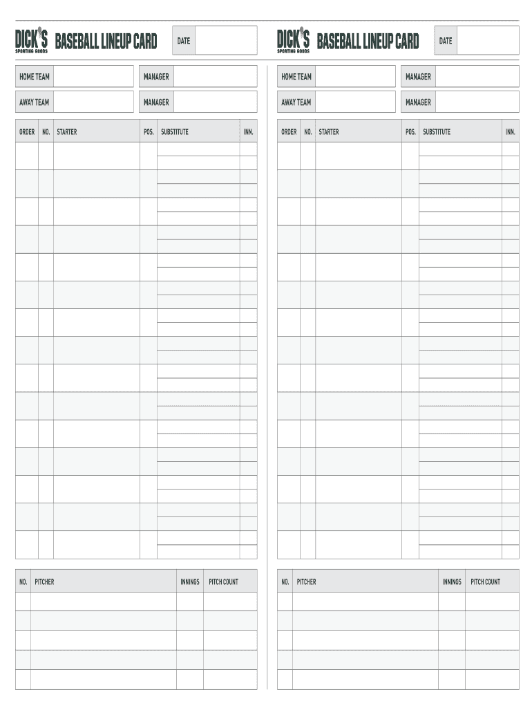 Dicks Sporting Goods Baseball Lineup Card Form Fill Online Printable Fillable Blank PdfFiller