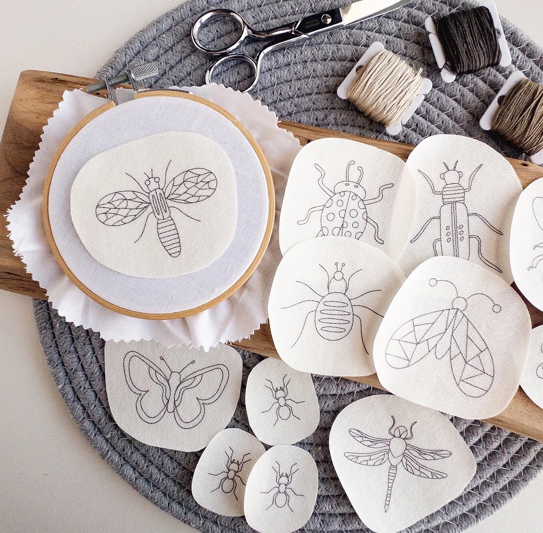 DIY Gorgeous Bugs Water Soluble Botanical Hand Embroidery Pattern Kit DIY Gorgeous Bugs Water Soluble Botanical Hand Embroidery Pattern Kit