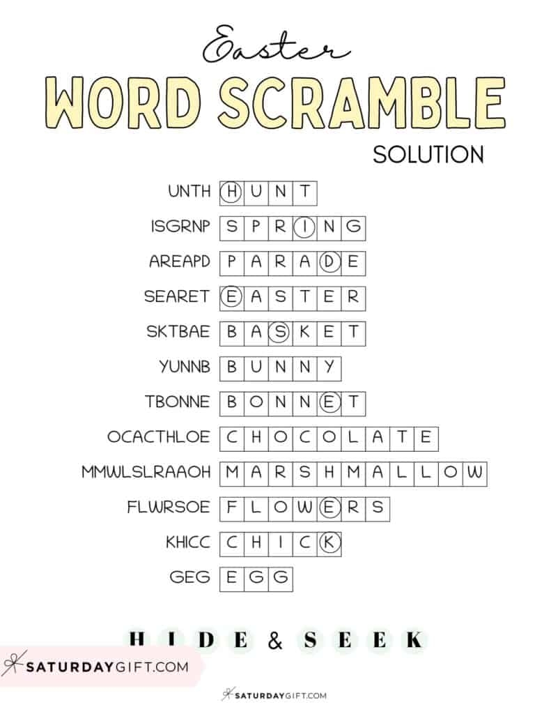 Easter Word Scramble Cute Free Printable SaturdayGift