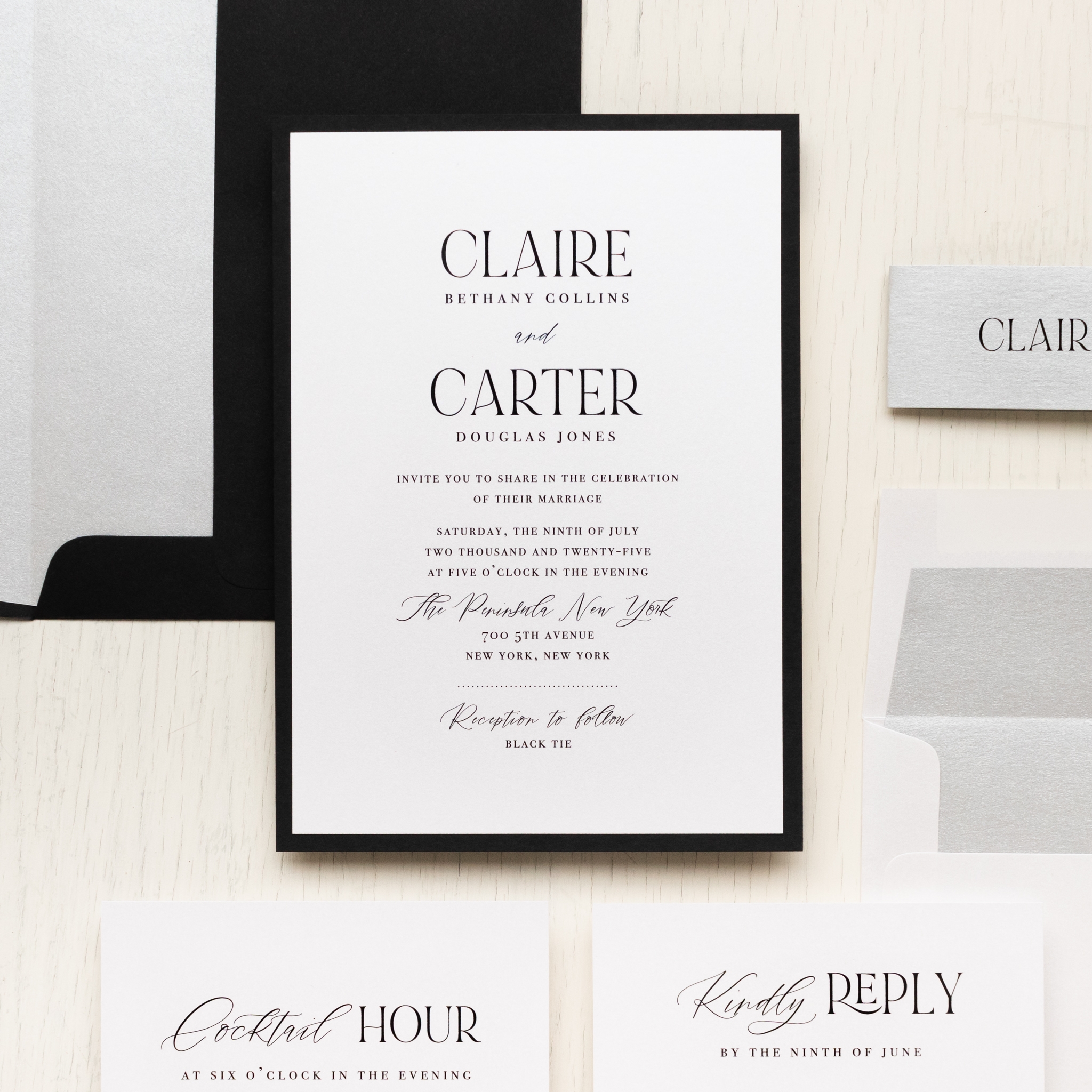 Elegant Black White Wedding Invitations Beacon Lane