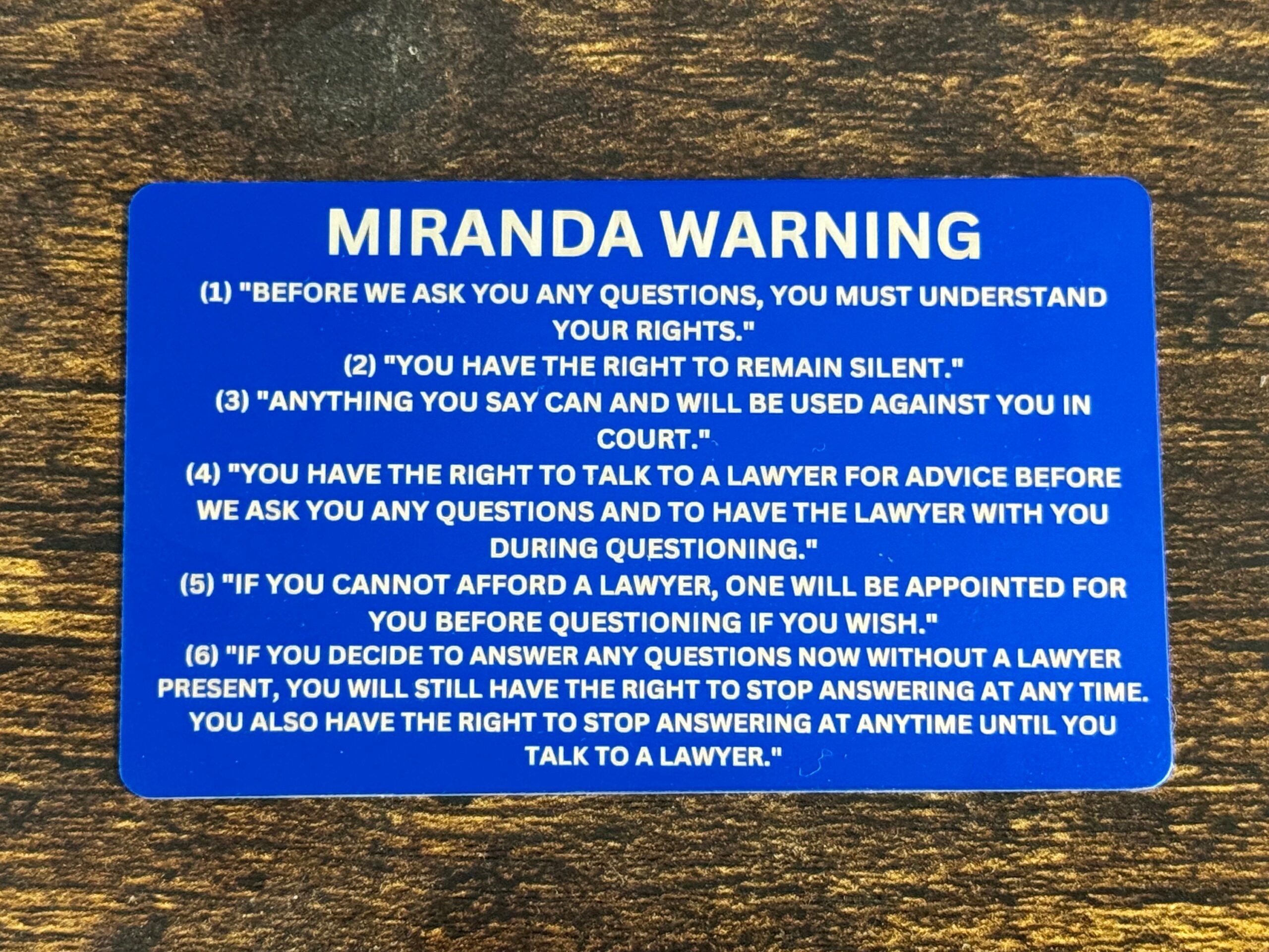 Engraved Metal Miranda Warning Card Police Officer Reminder Etsy Engraved Metal Miranda Warning Card Police Officer Reminder Etsy