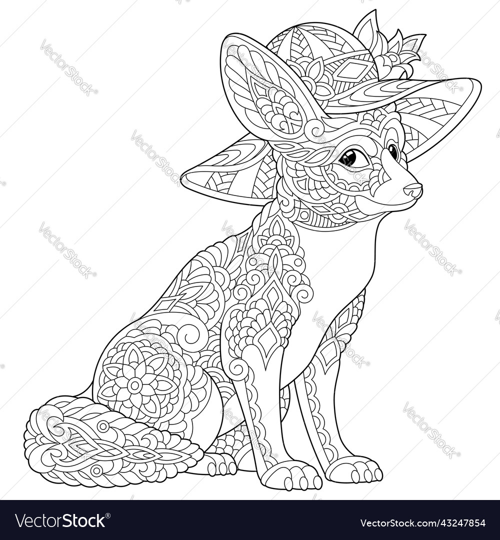 Entangle Fennec Fox Coloring Page Royalty Free Vector Image Entangle Fennec Fox Coloring Page Royalty Free Vector Image