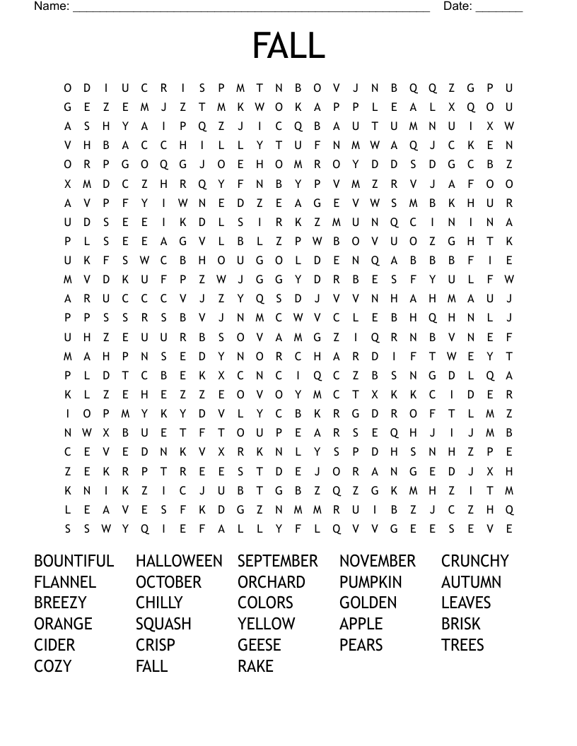 FALL Word Search WordMint FALL Word Search WordMint