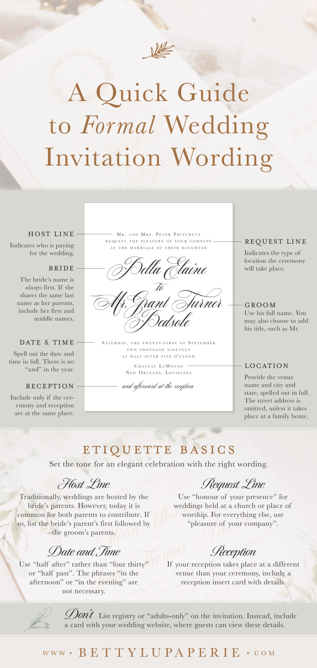 Formal Wedding Invitation Wording Betty Lu Paperie