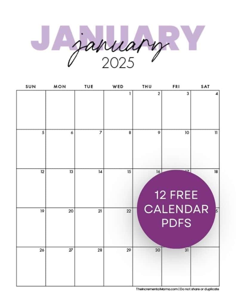 Free 2025 Monthly Calendar Template January To December Free 2025 Monthly Calendar Template January To December