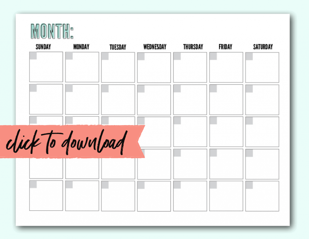 free printable monthly calander