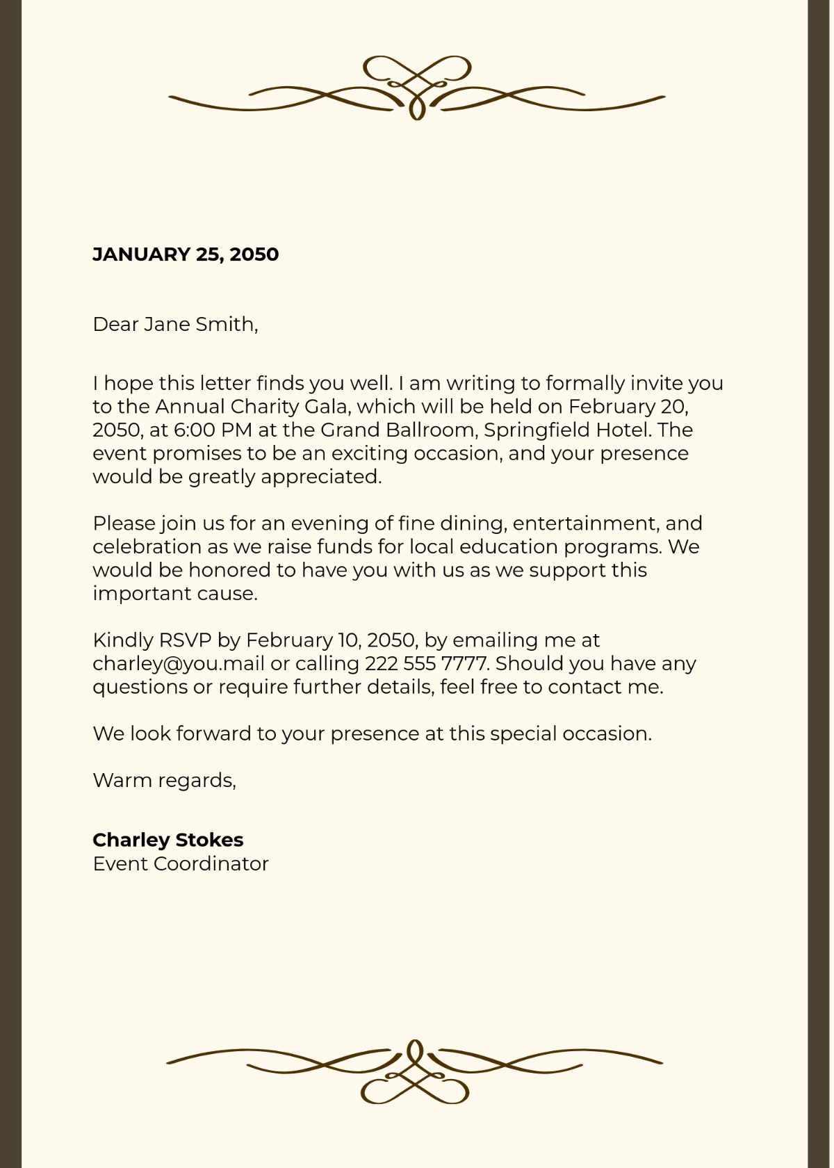 Free Formal Invitation Letter Template To Edit Online