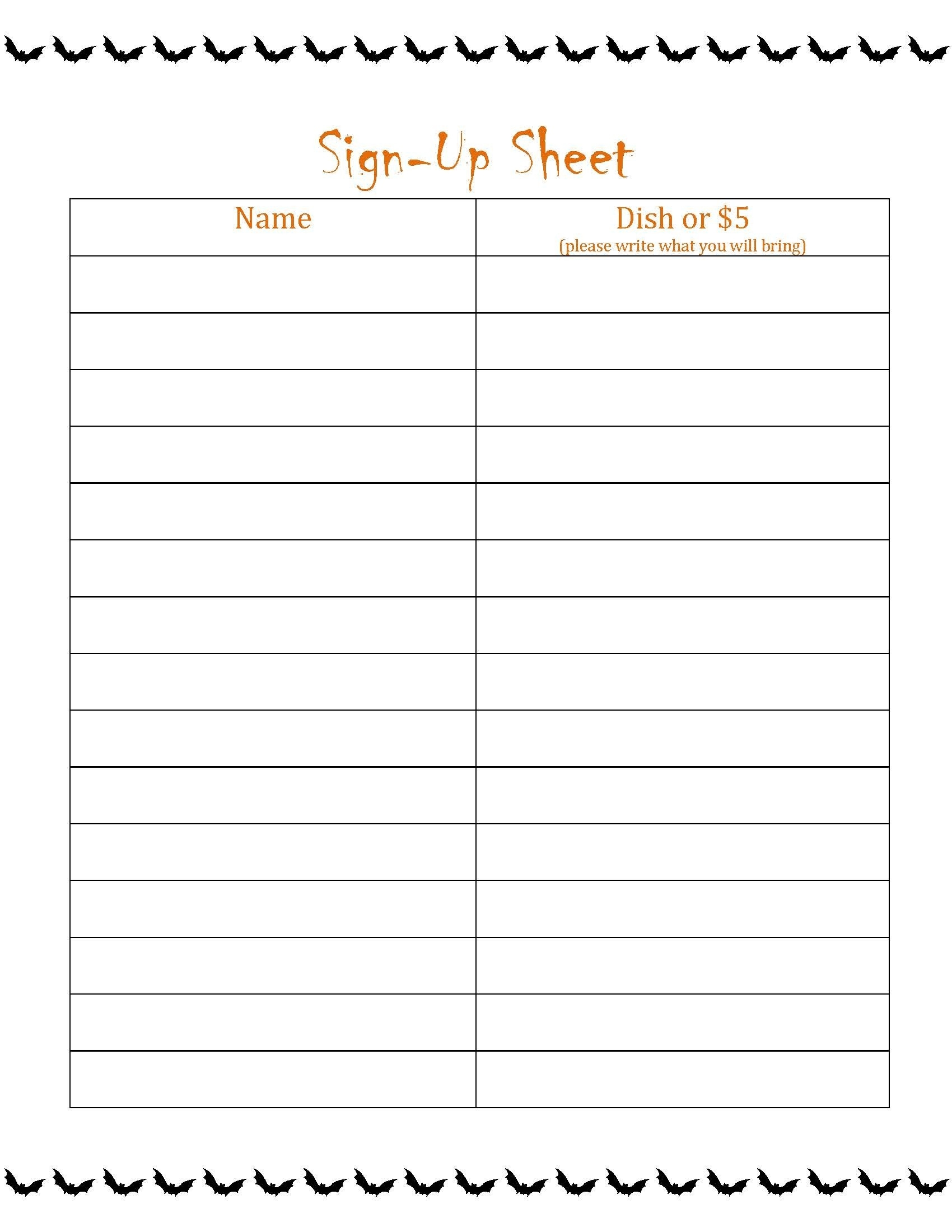 Free Printable Potluck Sign Up Sheet Template