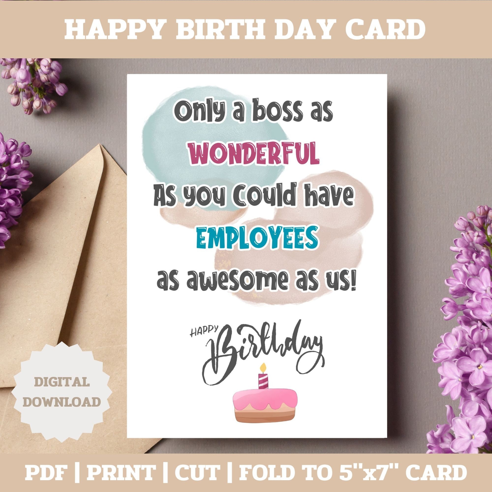 Funny Boss Birthday Card Printable Wreath Design PDF Etsy Funny Boss Birthday Card Printable Wreath Design PDF Etsy