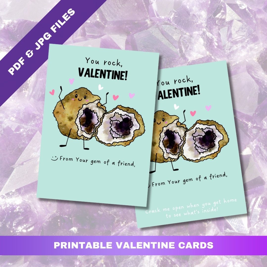 Geode Themed Printable Valentine s Day Cards Classroom Valentine Cards Rock Valentine Cards Valentines For Kids V day Cards Etsy