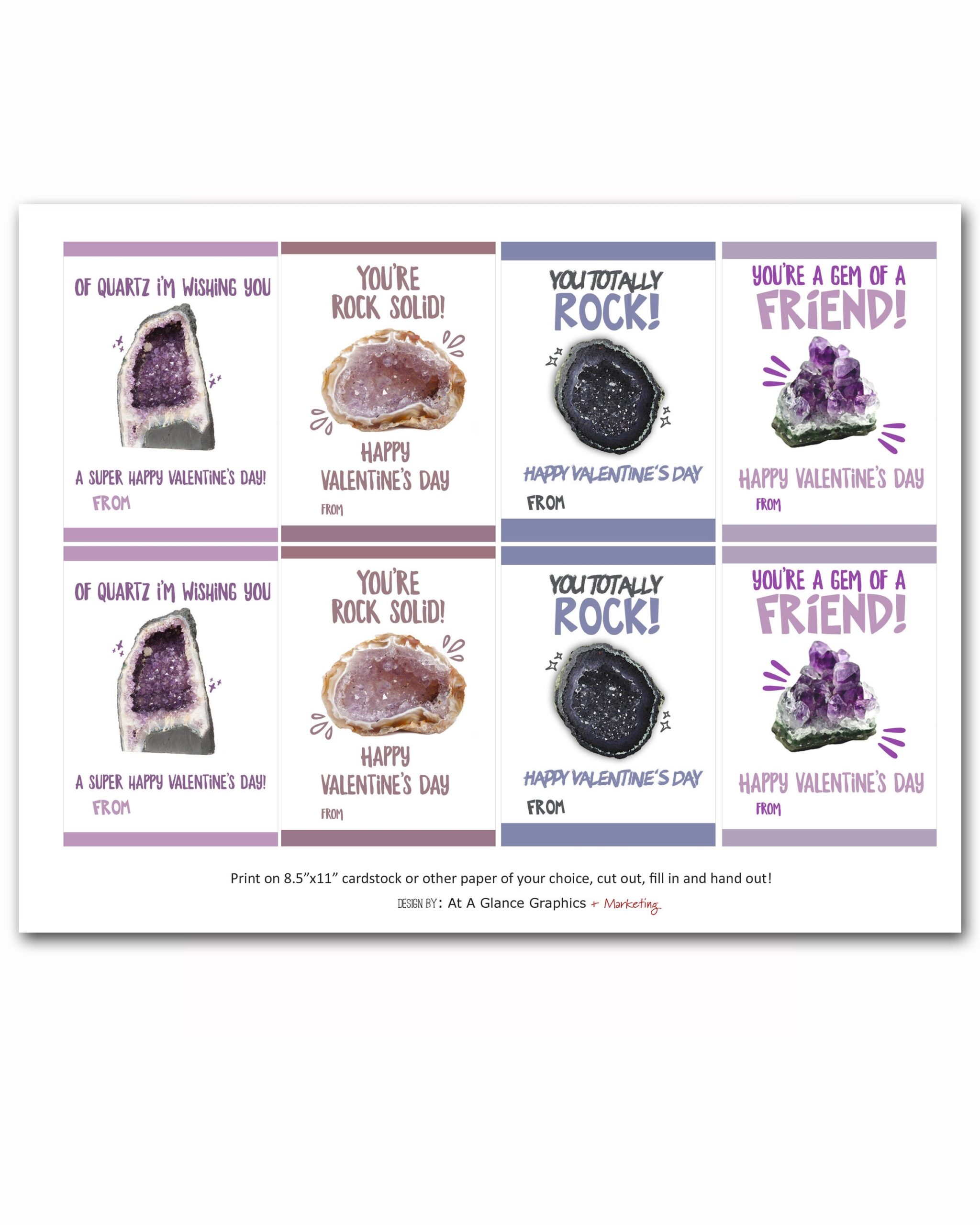 Geode Valentine Cards Crystal Valentine Cards Quartz Valentine Cards Geology Valentine Cards Classroom Valentine Cards DIY Valentines Etsy