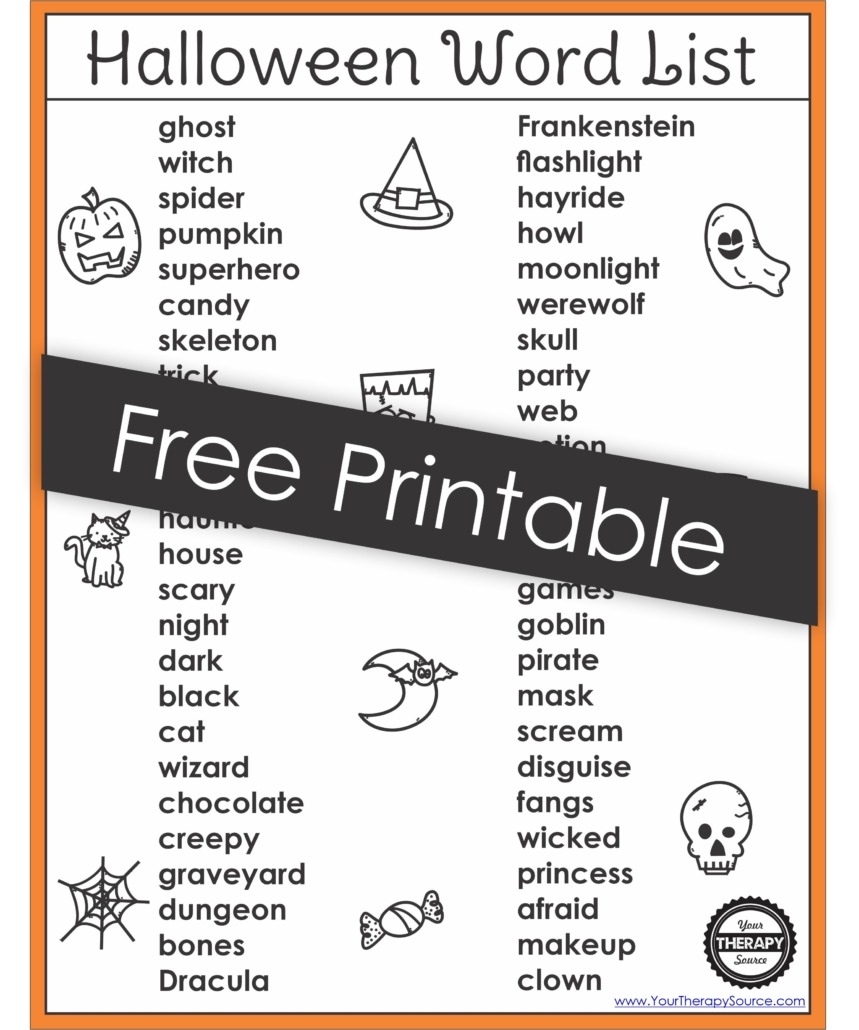 Halloween Word List Printable FREE PDF Your Therapy Source Halloween Word List Printable FREE PDF Your Therapy Source
