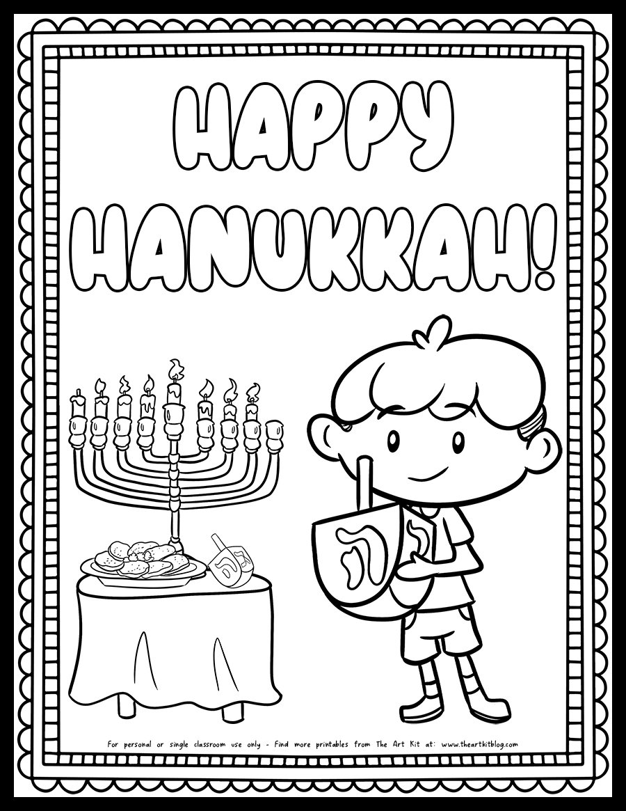 Happy Hanukkah Boy Holding Dreidel Coloring Page Free Printable The Art Kit Happy Hanukkah Boy Holding Dreidel Coloring Page Free Printable The Art Kit