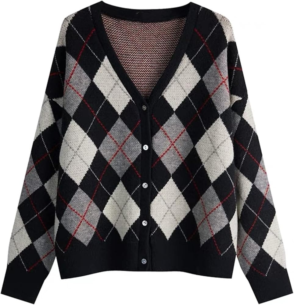 Hyipels Women s Long Sleeve Cardigan Sweater Cute Y2K Top Knit Colorful Patterned V Neck Button Outwear S XL At Amazon Women s Clothing Store