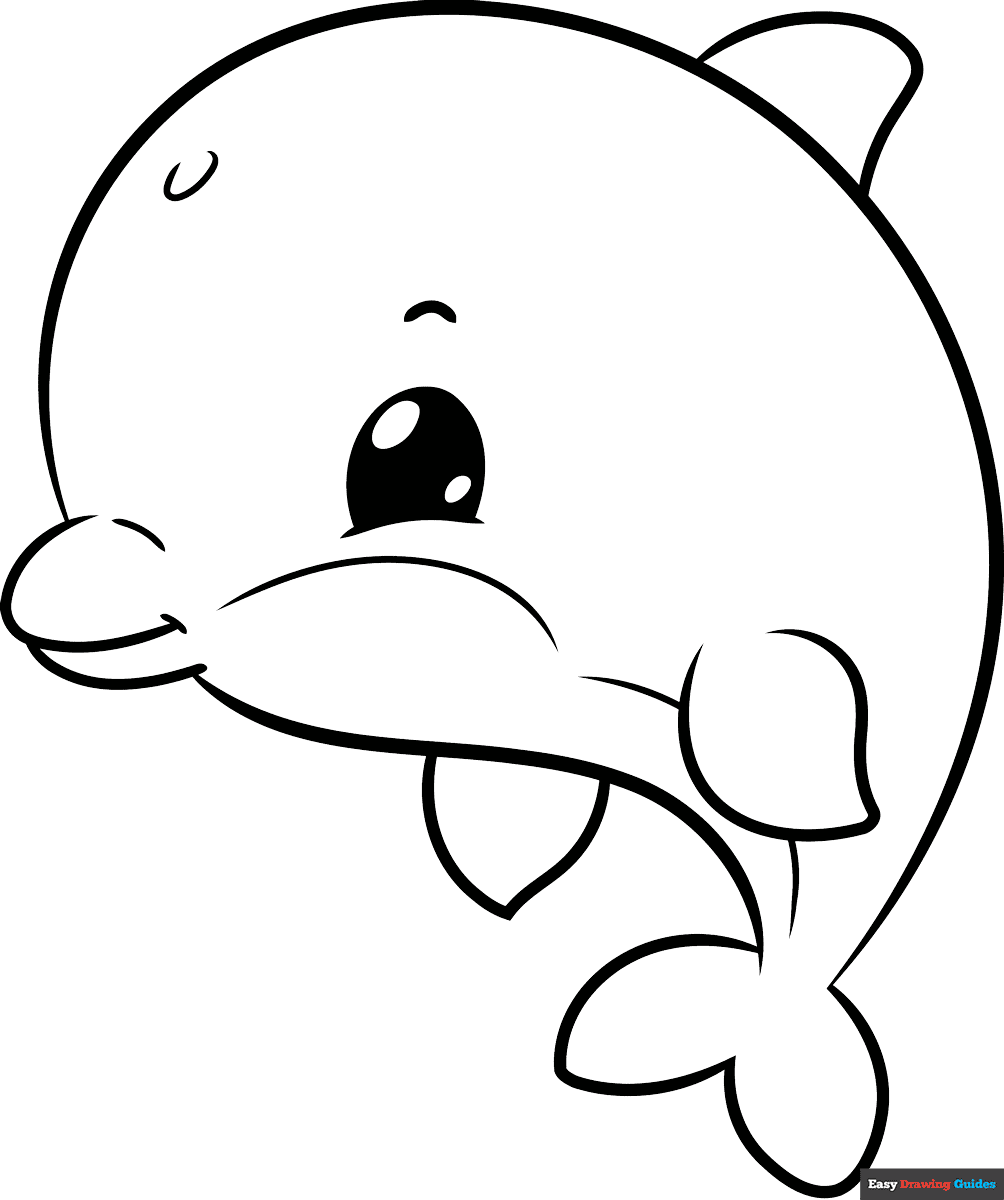 Kawaii Dolphin Coloring Page Easy Drawing Guides