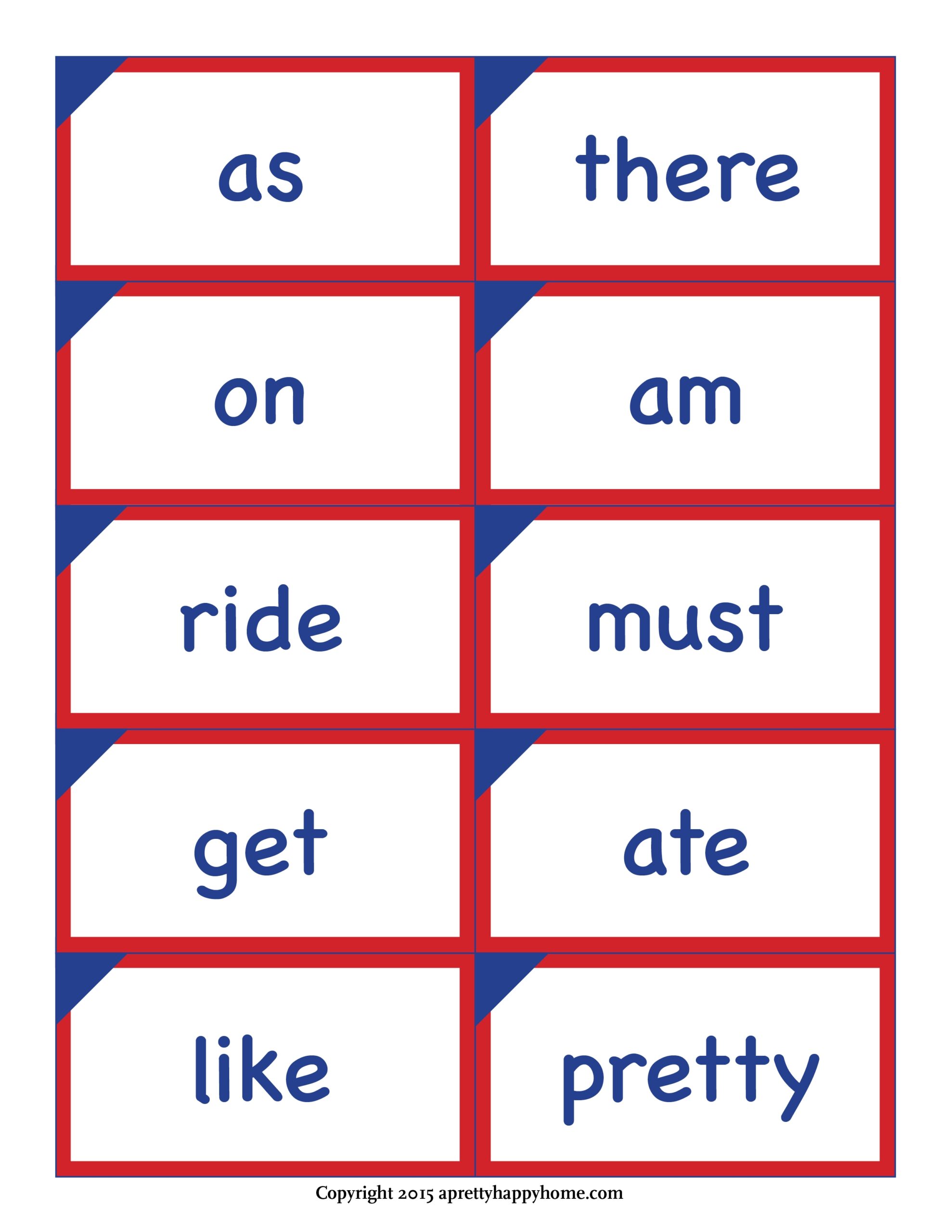 Kindergarten Sight Word Flash Cards Free Printable A Pretty Happy Home
