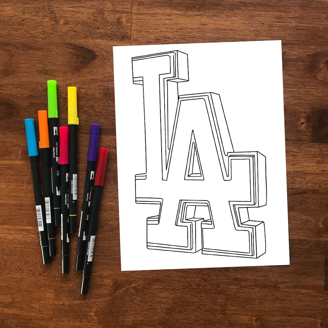 LA Dodgers Inspired Coloring Sheet Instant Digital Download Etsy Canada
