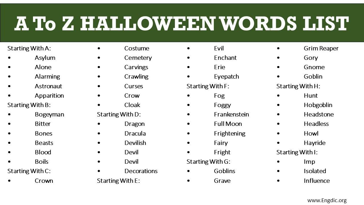 List Of Halloween Vocabulary Words Starting With A To Z EngDic List Of Halloween Vocabulary Words Starting With A To Z EngDic