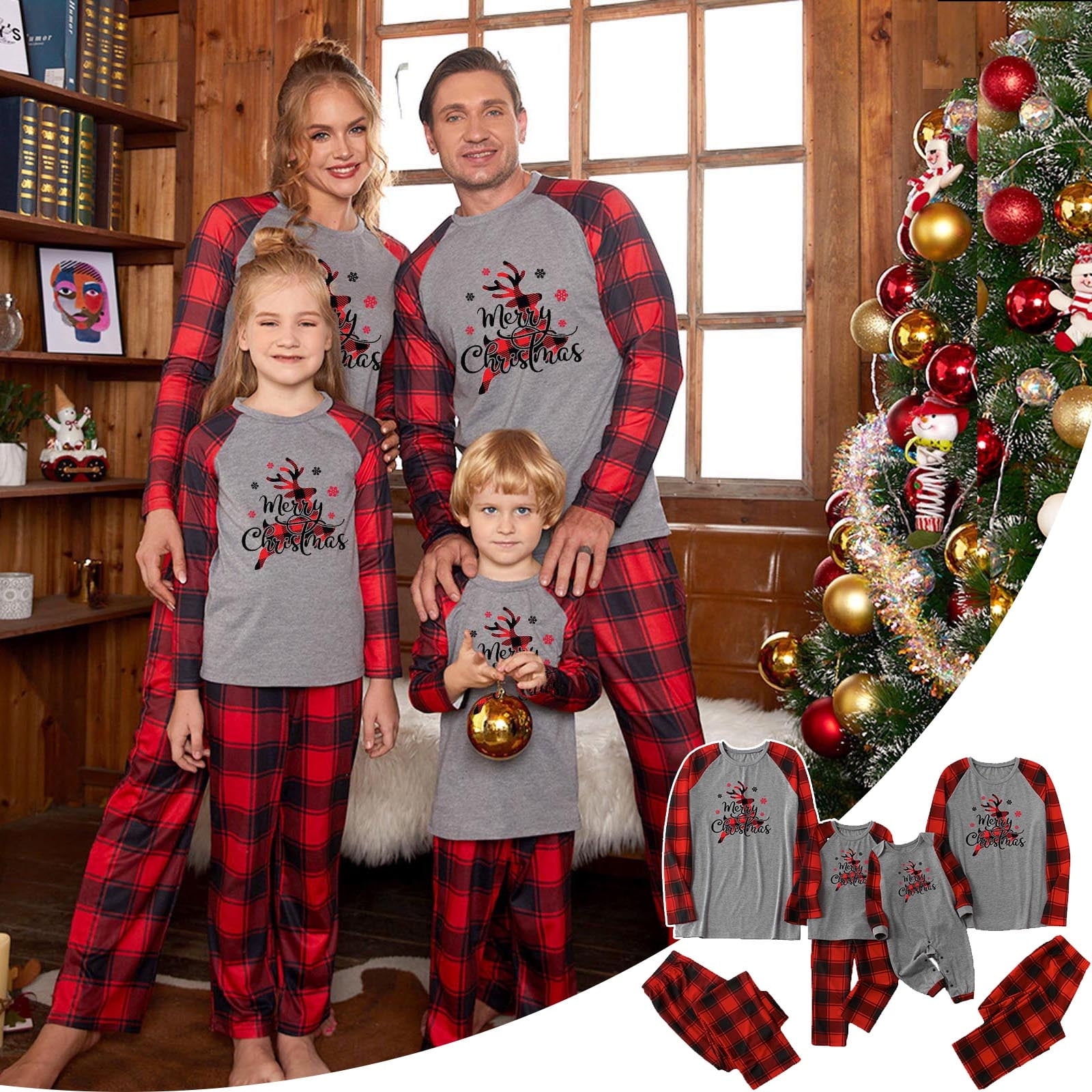 Matching Family Christmas Pajamas Women Conjunto De Pijama Familiar De Navidad Pijamas Hombre Invierno Con Camisa De Manga Larga De Dise O De Cuadros Y Letras Y Pantal N Largo Walmart