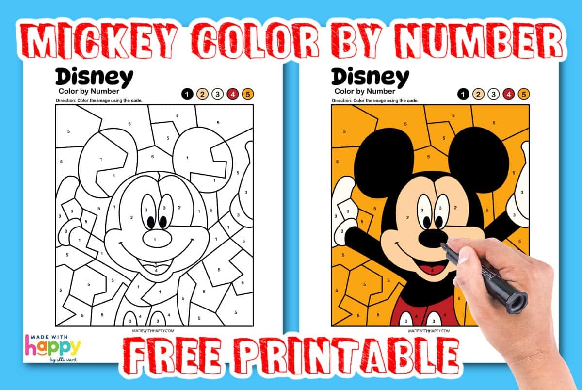 Mickey Mouse Color By Number Made With HAPPY Mickey Mouse Color By Number Made With HAPPY
