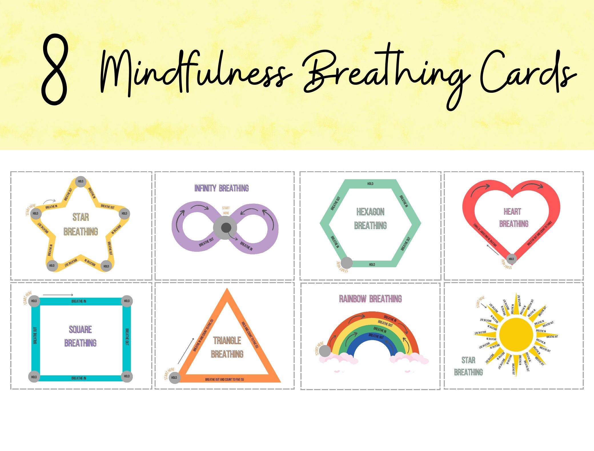 Mindfulness Breathing Cards Breathing Shapes meditation Activity Regulating Feelings Child Calming Techniques Therapist Printables Etsy