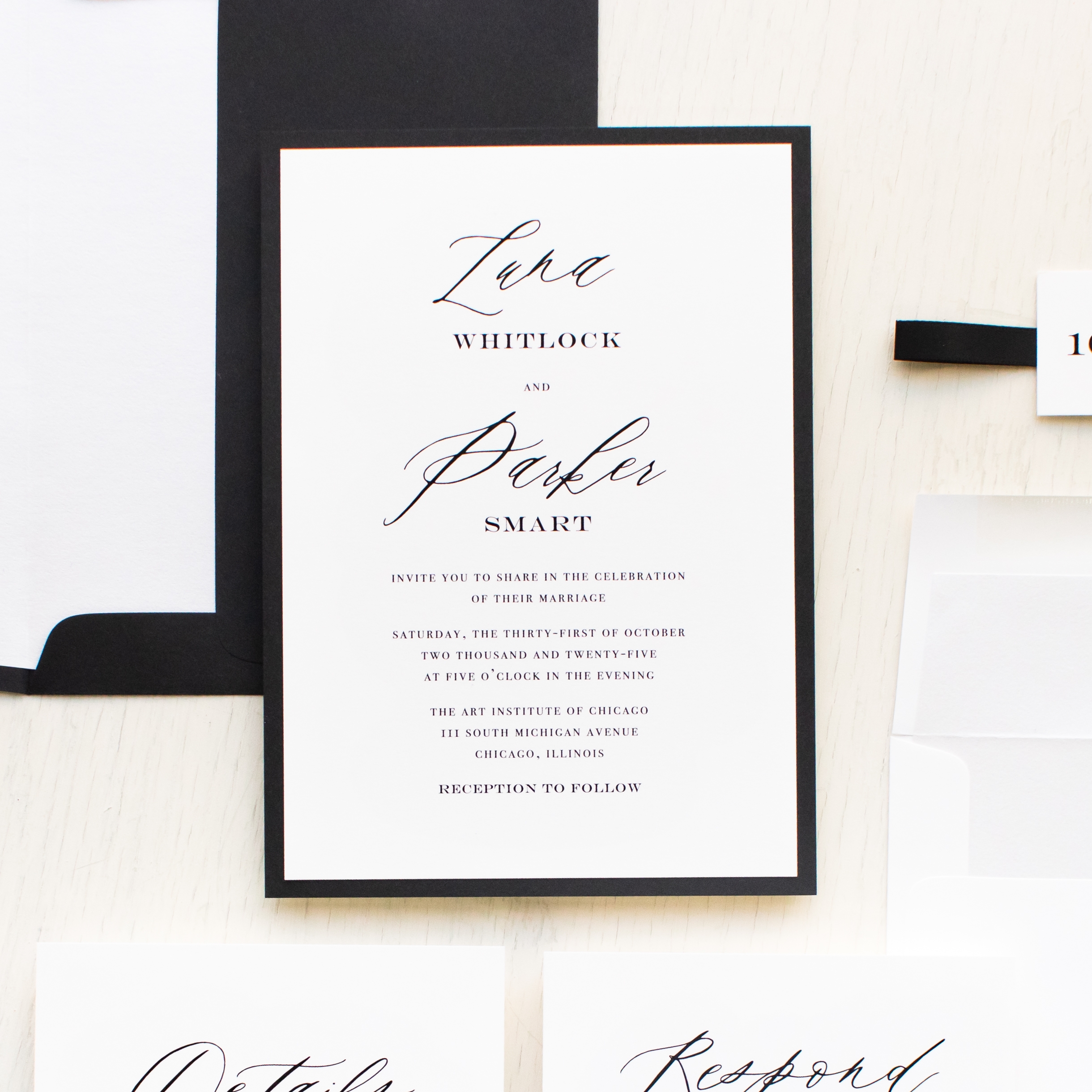 Modern Black White Wedding Invitations Beacon Lane
