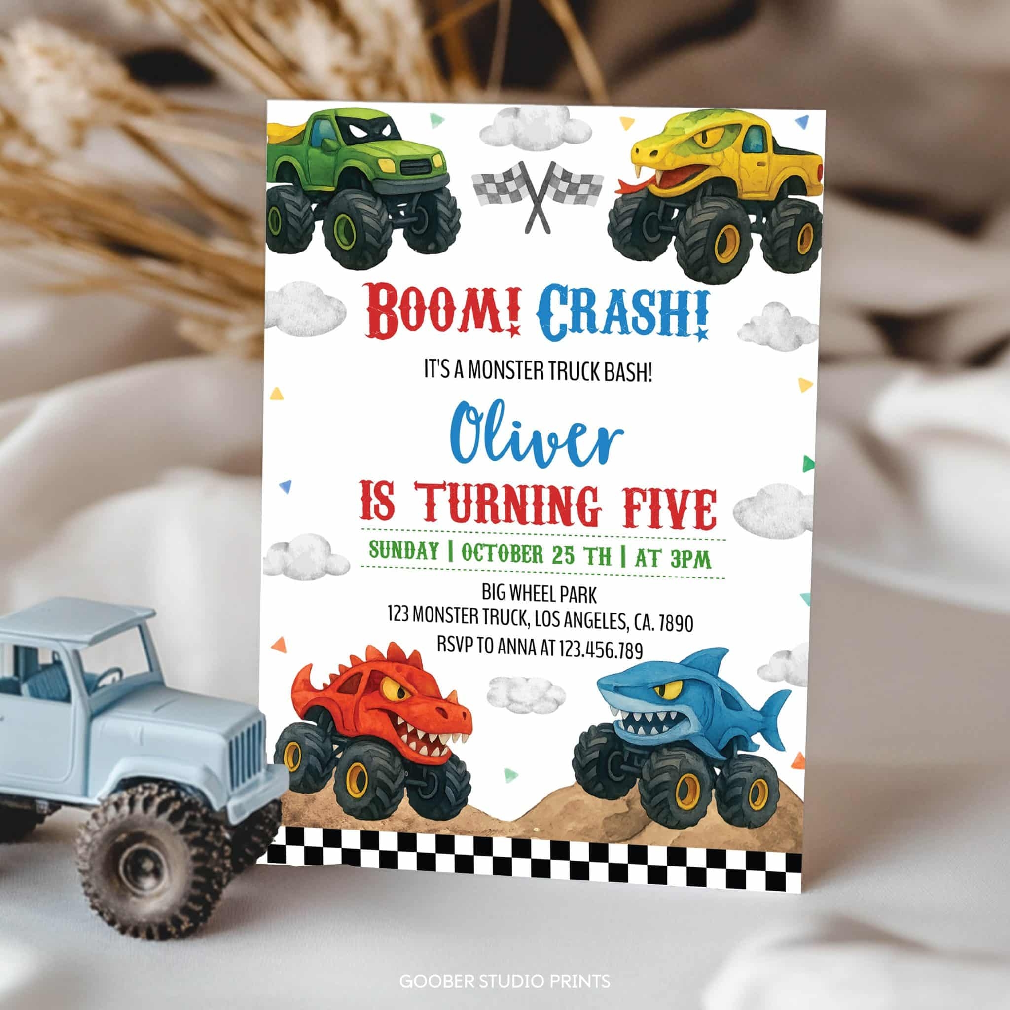 Monster Truck Kids Birthday Party Invitation Goober Studio Prints Monster Truck Kids Birthday Party Invitation Goober Studio Prints