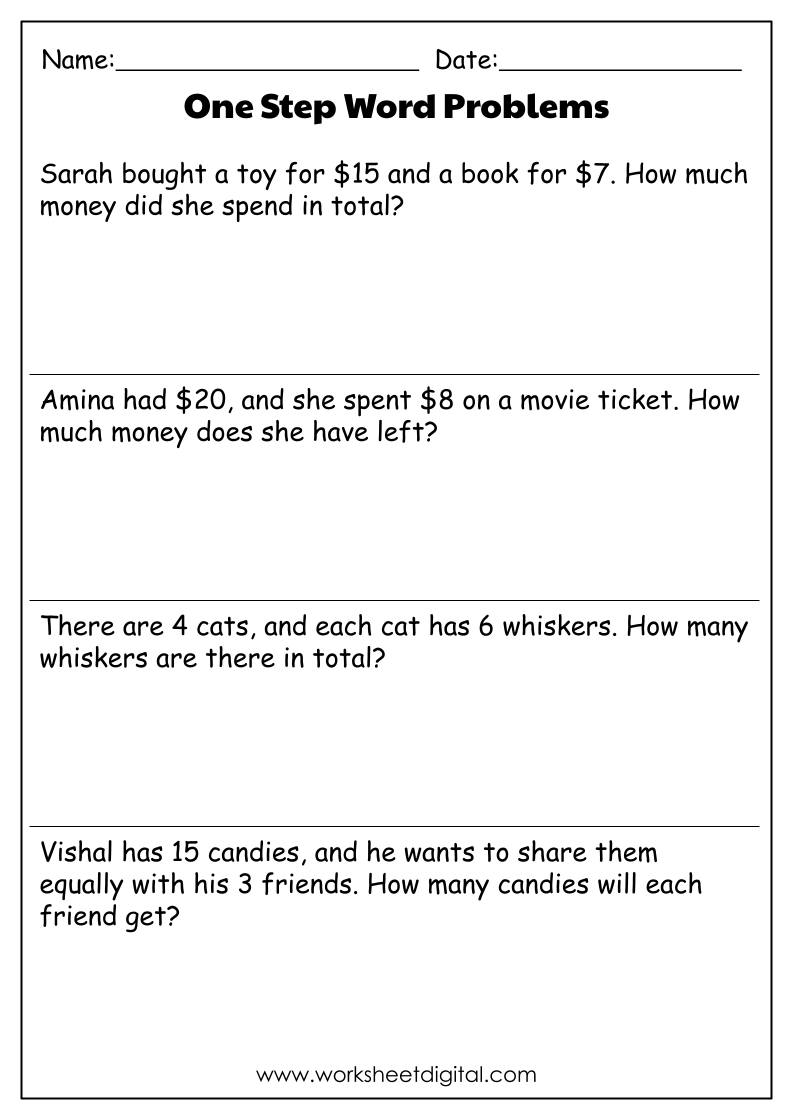 One Step Word Problems Worksheet Digital 1 Teacher Made Resources