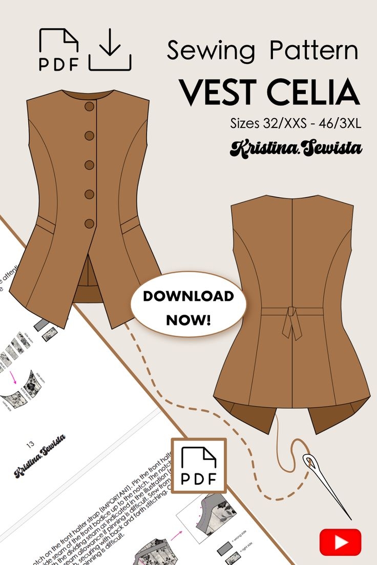 PDF Sewing Pattern Vest CELIA Kristina Sewista Waistcoat Sewing Pattern Women Elegant Sewing PDF Sewing Pattern Vest CELIA Kristina Sewista Waistcoat Sewing Pattern Women Elegant Sewing
