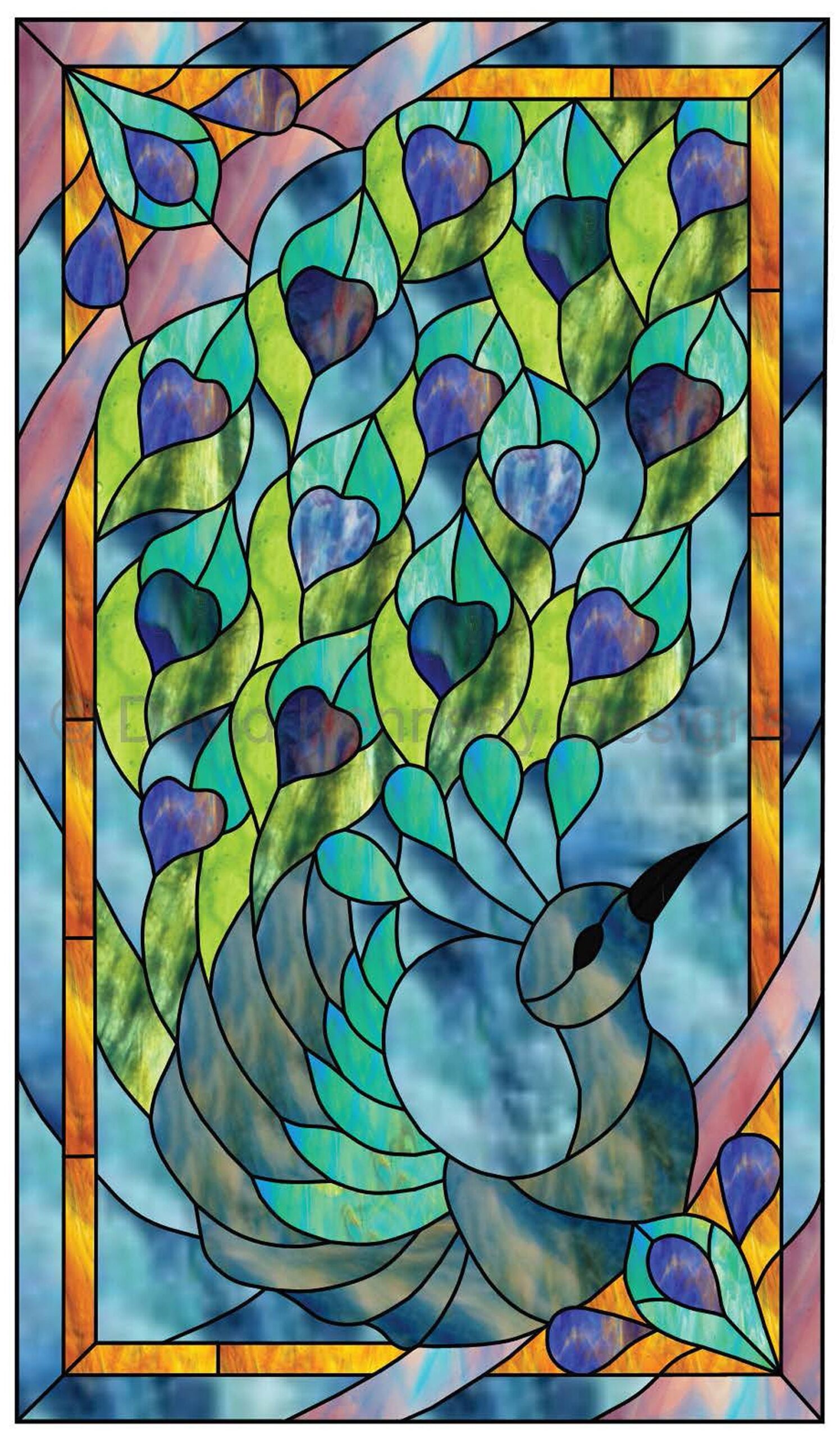 Peacock 1 Stained Glass Pattern David Kennedy Designs Etsy
